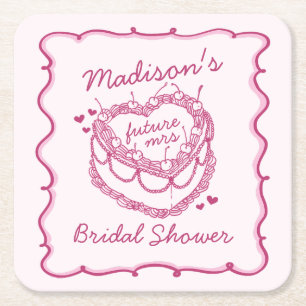 Dessous-de-verre Carré En Papier Gâteau de Fiançailles Coquette Rose Rétro à Cœur C