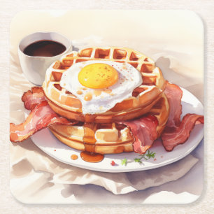 Dessous-de-verre Carré En Papier Gaufre aux œufs de petit déjeuner Bacon Café Nourr