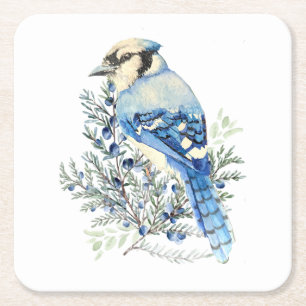 Dessous-de-verre Carré En Papier Geai bleu aquarelle Oiseaux Myrtilles Art de campa