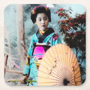 Dessous-de-verre Carré En Papier Geisha avec un cru de papier Japon de parasol de