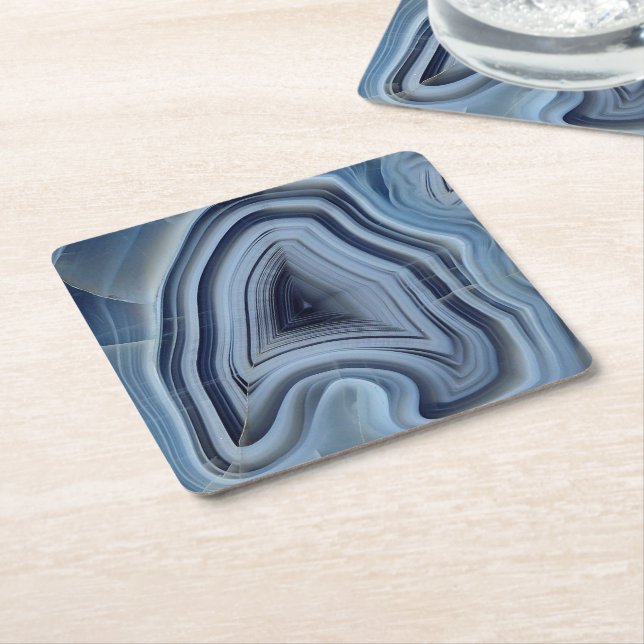 Dessous-de-verre Carré En Papier Géode d'Agate Smoky Bleu (Incliné)