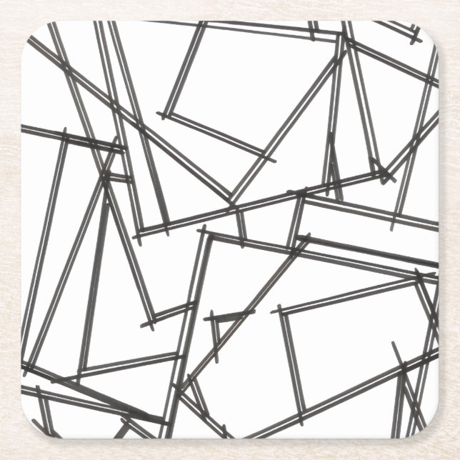 Dessous-de-verre Carré En Papier Géométrique noir et blanc (Devant)