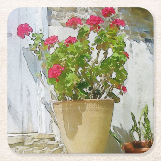 Dessous-de-verre Carré En Papier Géranium de couleur rouge (Devant)