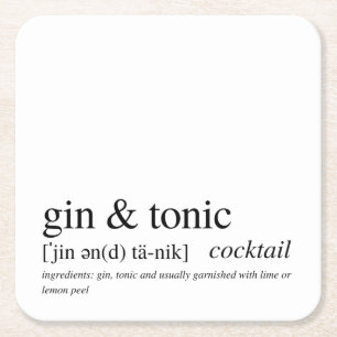 Dessous-de-verre Carré En Papier Gin and Tonic Modern Citation Typographie Noire