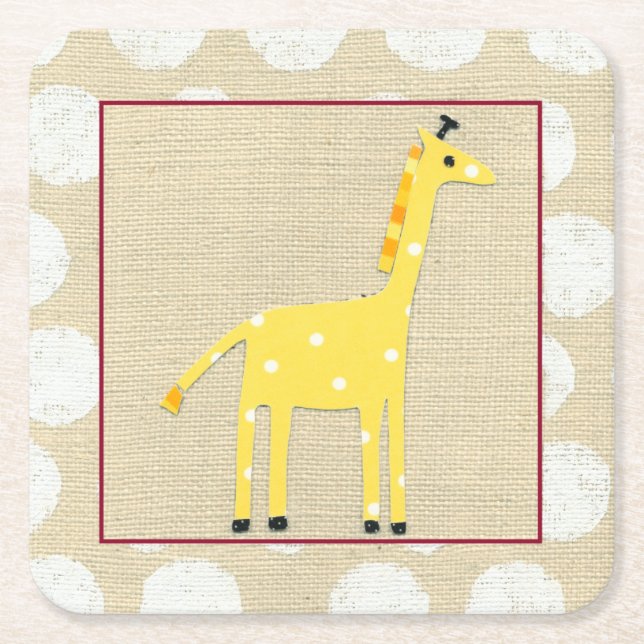 Dessous-de-verre Carré En Papier Girafe jaune avec Pois blancs (Devant)