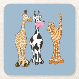 Dessous-de-verre Carré En Papier Girafe vache et chat, animaux comiques.