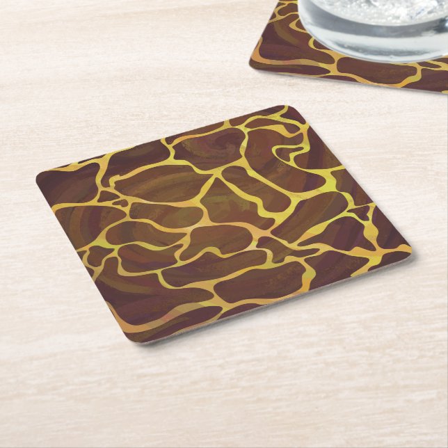 Dessous-de-verre Carré En Papier Giraffe Brown et jaune (Incliné)