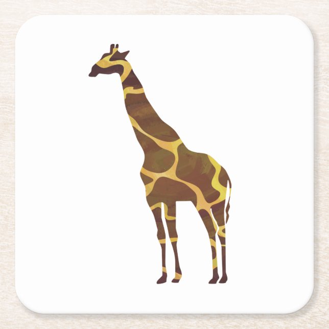 Dessous-de-verre Carré En Papier Giraffe Brown et jaune Silhouette (Devant)