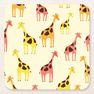 Dessous-de-verre Carré En Papier Giraffe de dessin : Motif Vintage coloré.