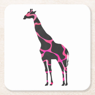 Dessous-de-verre Carré En Papier Giraffe Rose chaud et Silhouette noire