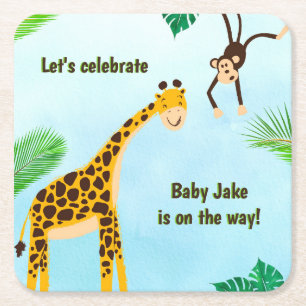 Dessous-de-verre Carré En Papier Giraffe & Singe Safari ou Zoo Party Animal
