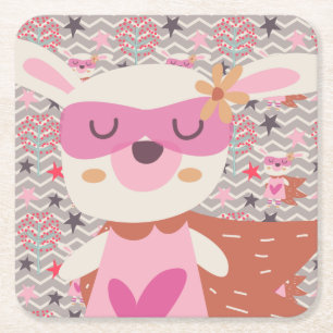 Dessous-de-verre Carré En Papier Girl Superhero Bunny