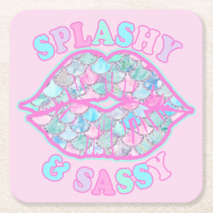 Dessous-de-verre Carré En Papier Girly Splashy & Sassy Rose Turquoise Mermaid Kiss