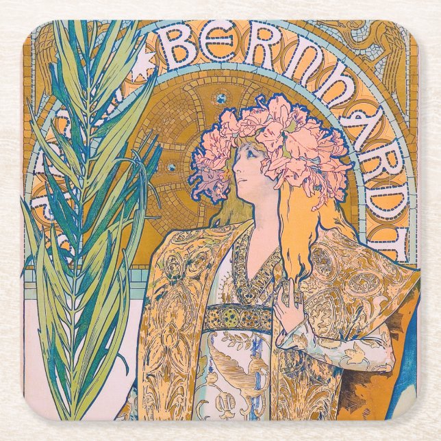 Dessous-de-verre Carré En Papier Gismonda, Sarah Bernhardt, Mucha (Devant)