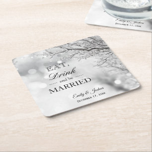 Dessous-de-verre Carré En Papier Glace d'hiver   Mangez Boire Soyez Marié Mariage