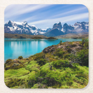 Dessous-de-verre Carré En Papier Glace et neige Lac Pehoe, Patagonie, Chili