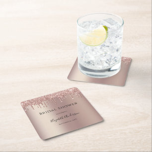 Dessous-de-verre Carré En Papier Glamour de mariage tendance avec paillettes rose g