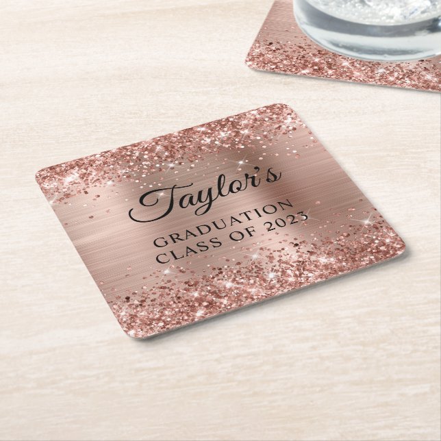 Dessous-de-verre Carré En Papier Glitterie Rose Gold Foil Graduation (Incliné)