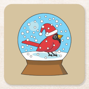 Dessous-de-verre Carré En Papier Globe des neiges avec cardinal rouge mignon