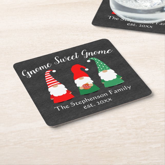Dessous-de-verre Carré En Papier Gnomes de Noël Cute Holiday Personnalisé (Incliné)