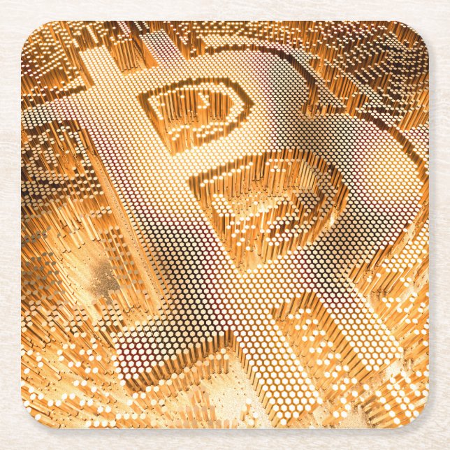 Dessous-de-verre Carré En Papier Gold Bitcoin Digital CryptoCurrency BTC Logo (Devant)