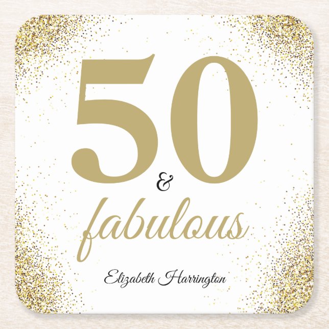 Dessous-de-verre Carré En Papier Gold Glitter 50 And Fabulous Birthday (Devant)