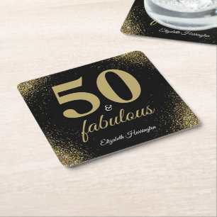 Dessous-de-verre Carré En Papier Gold Parties scintillant Noir 50 Et Fabuleux Anniv
