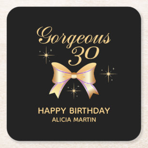 Dessous-de-verre Carré En Papier Gold Ribbon Girl Gorgeous 30 Black Joyeux Annivers