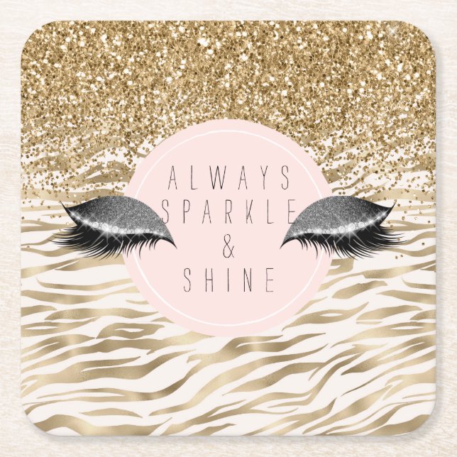 Dessous-de-verre Carré En Papier Gold Zebra Imprimer des yeux brillants (Devant)