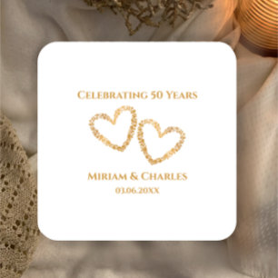 Dessous-de-verre Carré En Papier Golden 50th Mariage Anniversaire Coeur personnalis