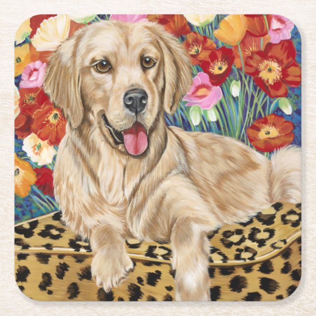 Dessous-de-verre Carré En Papier Golden Boy Retriever (Devant)
