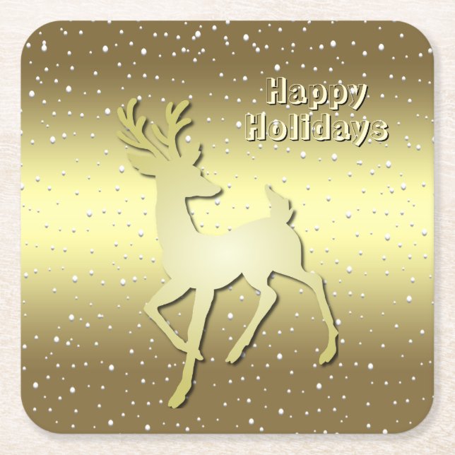 Dessous-de-verre Carré En Papier Golden Reindeer Snowy Holiday Paper Coaster (Devant)