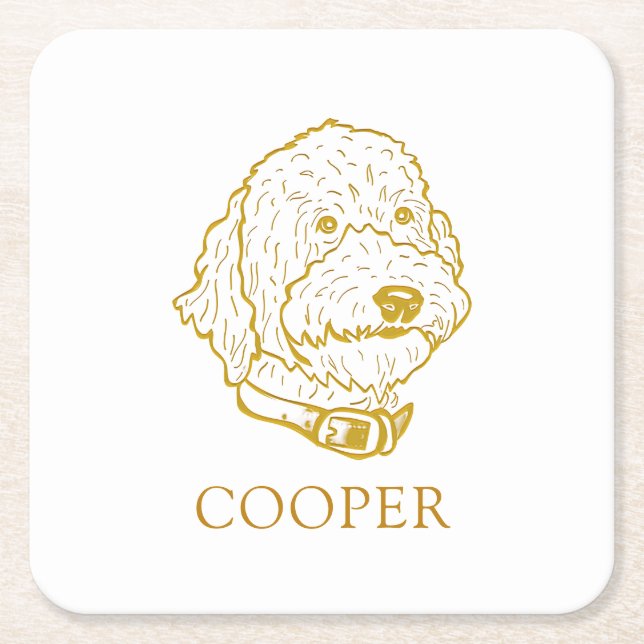 Dessous-de-verre Carré En Papier Goldendoodle Chien Personnalisé (Devant)