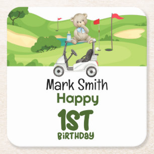 Dessous-de-verre Carré En Papier Golf 1er anniversaire golfeur d'un an avec chariot