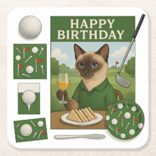 Dessous-de-verre Carré En Papier Golf Anniversaire Thème pour Amoureux de les chats