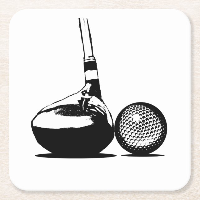 Dessous-de-verre Carré En Papier Golf Ball et Club (Devant)