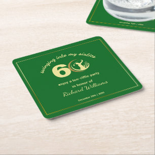 Dessous-de-verre Carré En Papier Golf Classic Vert Joueur Doré 60e Anniversaire In