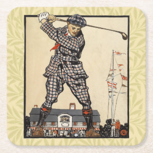 Dessous-de-verre Carré En Papier Golf Golfer Vintage Golf antique