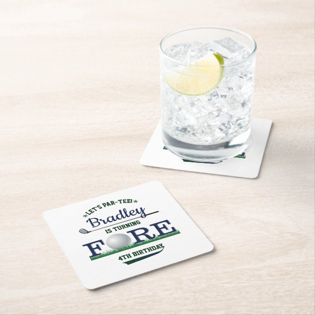 Dessous-de-verre Carré En Papier Golf PAR-TEE 4e anniversaire (En situation)