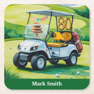 Dessous-de-verre Carré En Papier Golf Party 80e anniversaire avec voiturette de gol