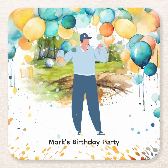 Dessous-de-verre Carré En Papier Golfer Partons Tee pour la fête (Devant)