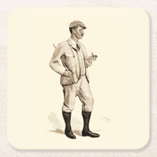 Dessous-de-verre Carré En Papier Golfeur vintage avec le tuyau et les bottes de