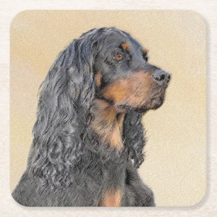 Dessous-de-verre Carré En Papier Gordon Setter Peinture - Joli art original chien