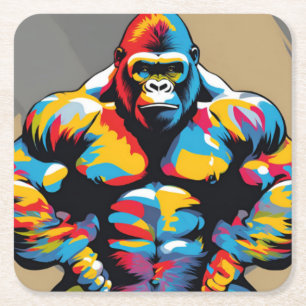 Dessous-de-verre Carré En Papier Gorilla Bodybuilder Poids Lifter Pop Art Cartoon