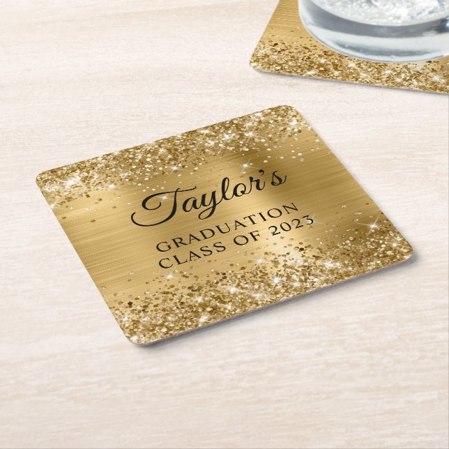 Dessous-de-verre Carré En Papier Graduation Gold Foil Glittery (Incliné)
