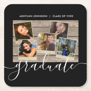 Dessous-de-verre Carré En Papier Graduation Photo Collage Black Félicats Personnal
