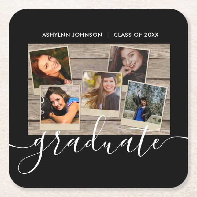 Dessous-de-verre Carré En Papier Graduation Photo Collage Black Félicats Personnali (Devant)