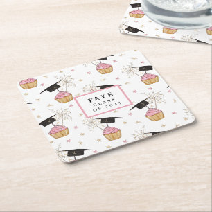 Dessous-de-verre Carré En Papier Graduation Pink Cupcake Personnalisé