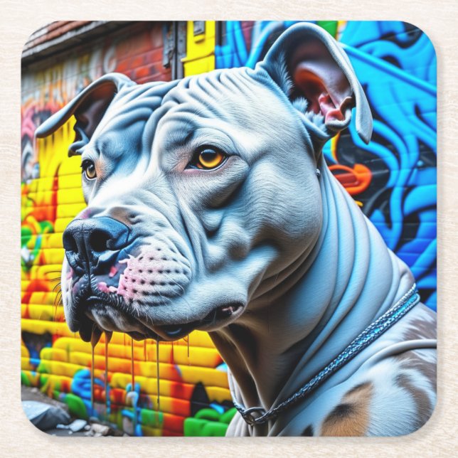 Dessous-de-verre Carré En Papier Graffiti Street Art City Pitbull Lover (Devant)