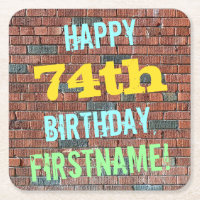 Graffiti sur mur de briques pour 74e anniversaire